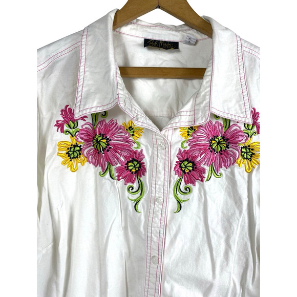 Bob Mackie Embroidered Blouse Button Up White Country Western Cottagecore 2X - Picture 6 of 13